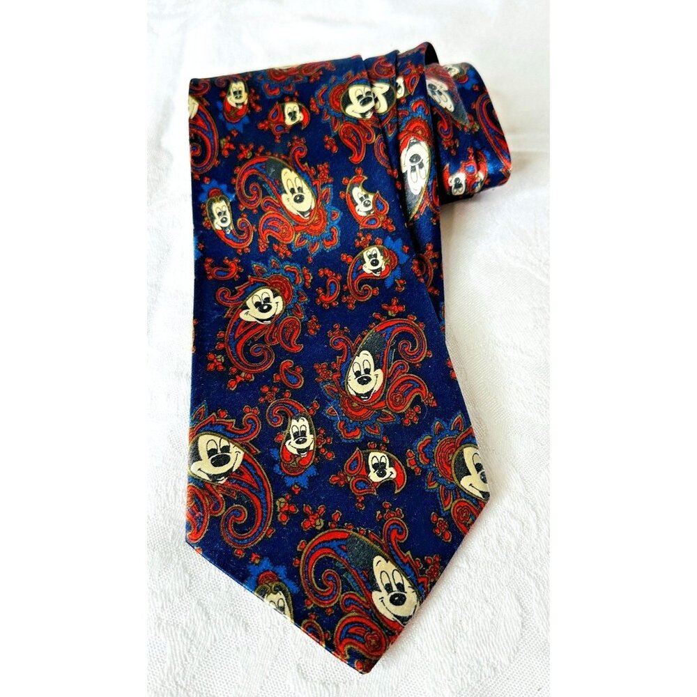 Vintage Greenmountain Mount Mickey Mouse Tie Paisley Faces 58” Long 4” Wide